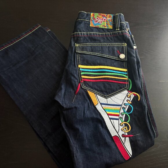 Mens Coogi Denim Colorful High Top Shoe Baggy Jeans Size 32 (33) X 33